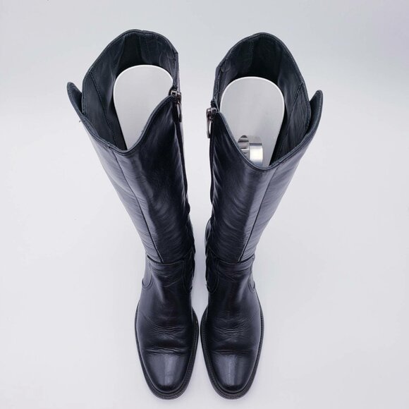 PAUL GREEN Tall Boots Knee-High Riding Black Leather Buckled Size 7 Block Heel - Picture 6 of 10